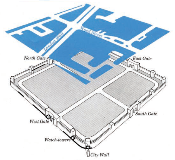 Plan of the Roman fort and its relationship with modern streets.