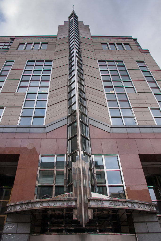 Art Deco detailing above eastern entrance of One America Square
