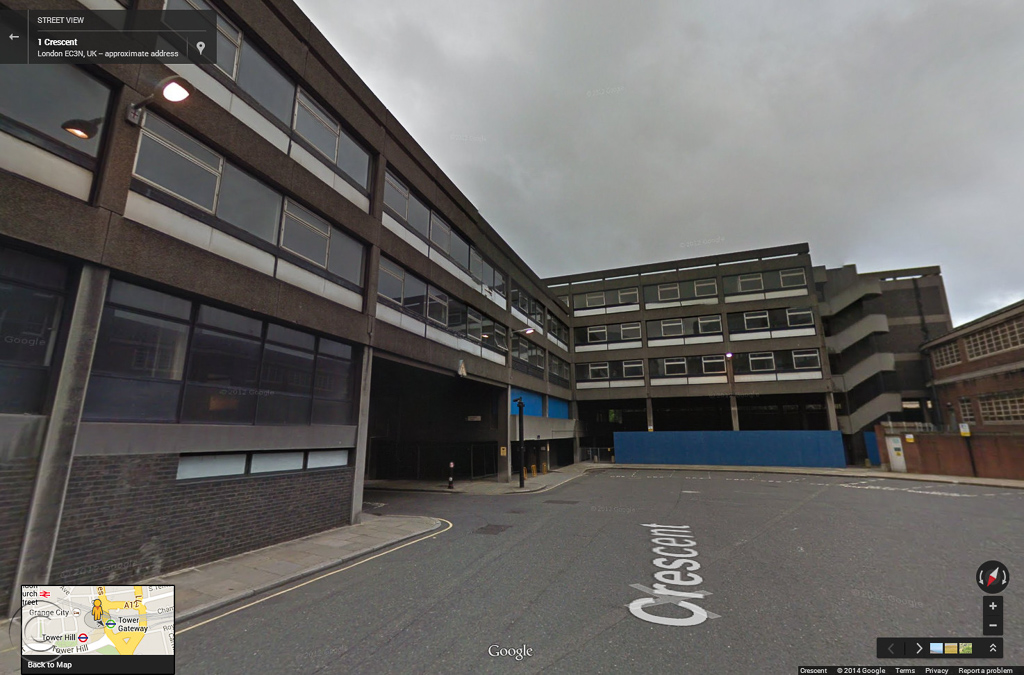 100 Minories in 2013, formerly part of the London Metropolitan University. Picture taken from The Crescent looking due south. 