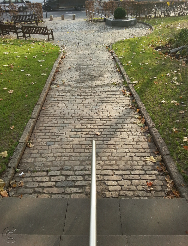 Looking south to the remains of George Dance the Younger's Circus at Tower Hill, London.