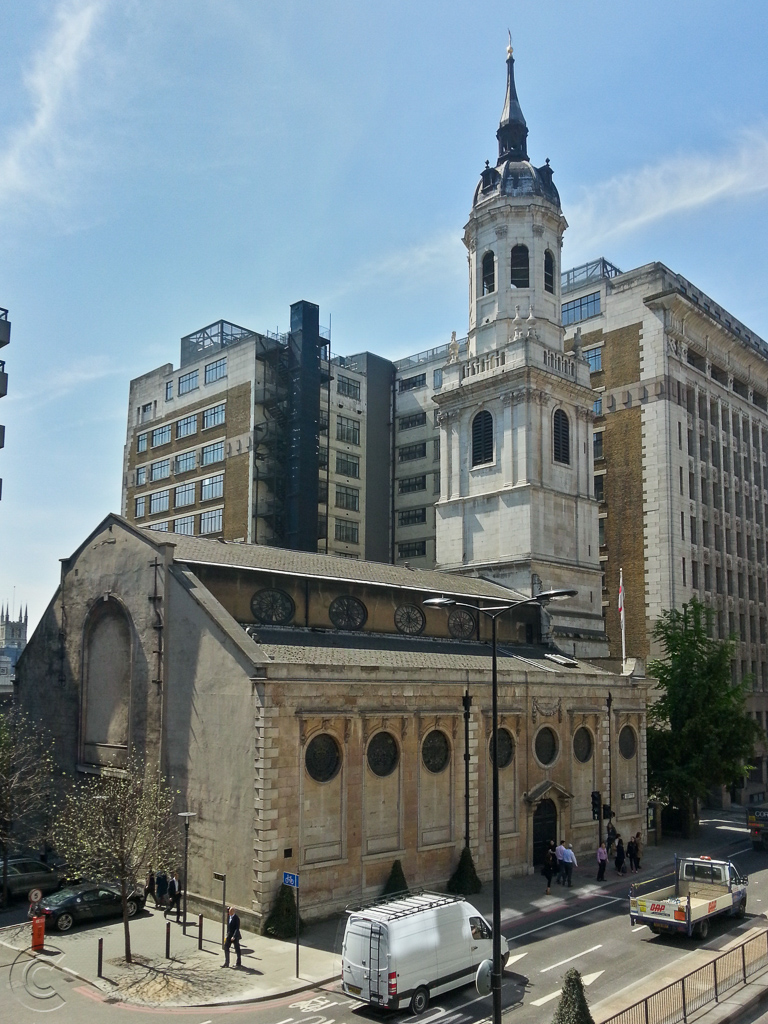 Church of St. Magnus the Martyr, with the Eastern aspect of Adelaide House in the background