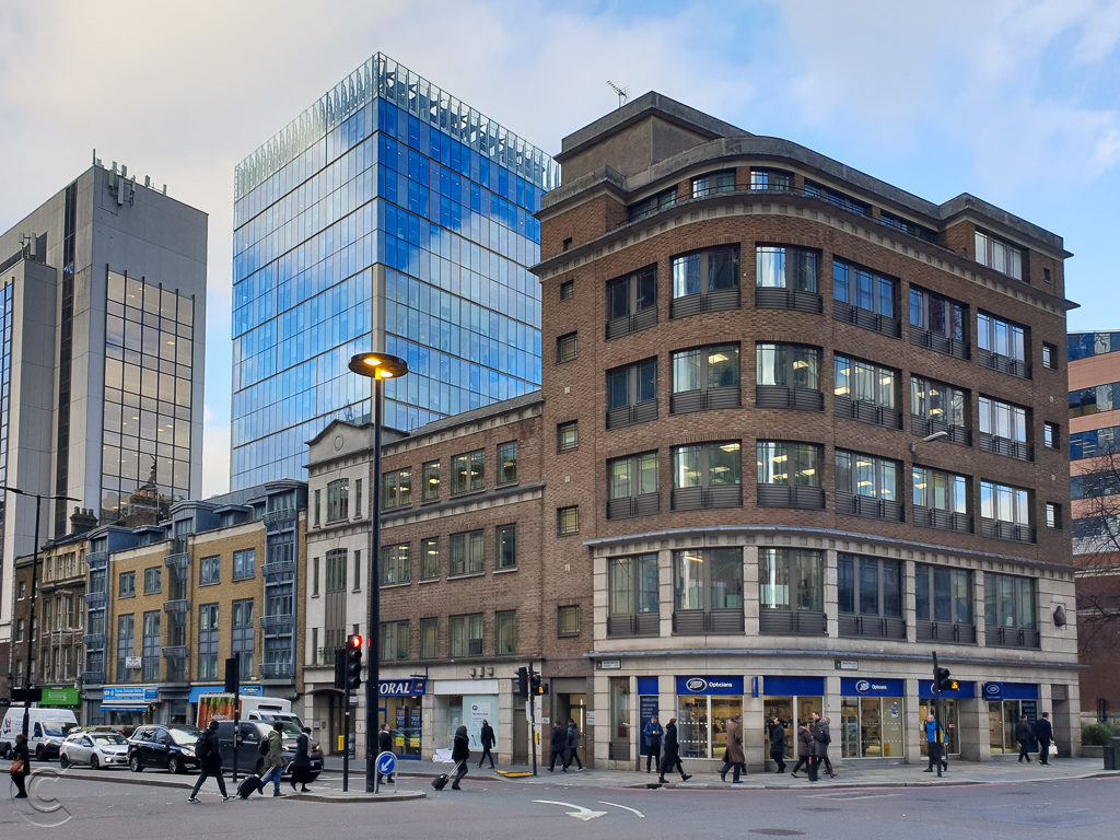 21 Wormwood Street / 105-107 Bishopsgate.
Looking north-west along Wormwood Street at the junction with Bishopsgate, London, EC2