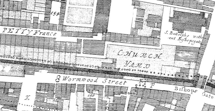 Wormwood Street showing on Ogilby & Morgan's map of 1676